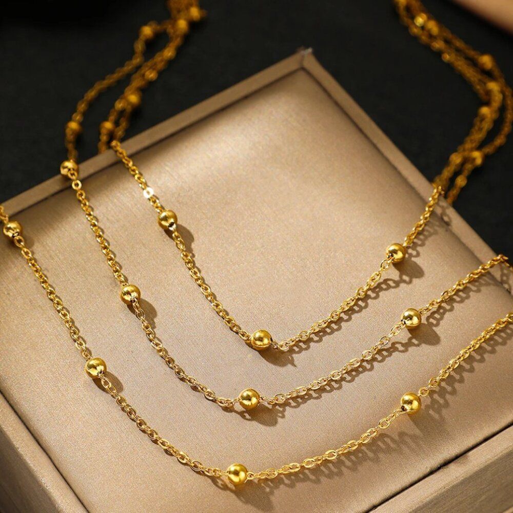 Triple Layer Station Chain Necklace in Gold - Picture 4 of 6